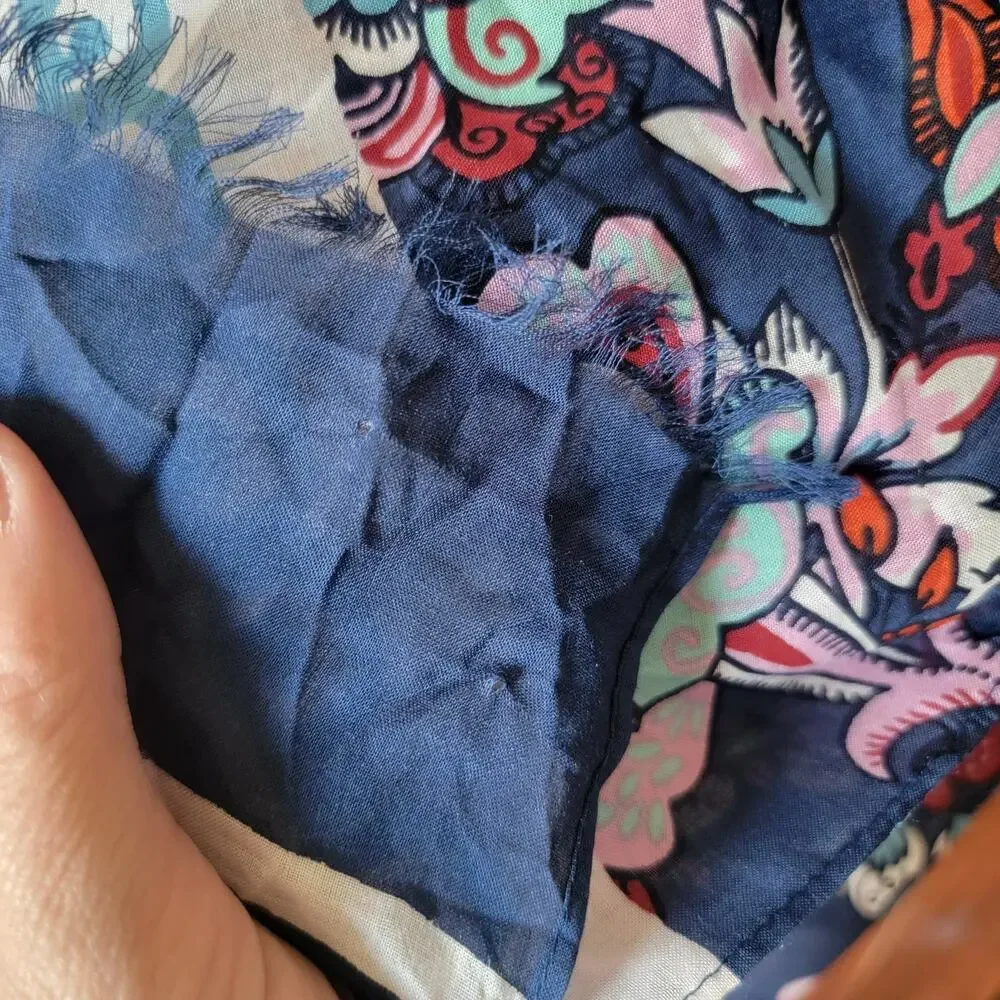 NWT Talbots Blue Floral‎ Scarf 100% Modal Pink Aqua Orange Vibrant Print Fringe